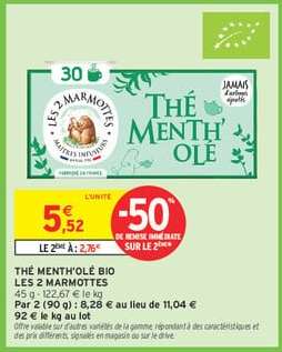 THÉ MENTH'OLÉ BIO LES 2 MARMOTTES