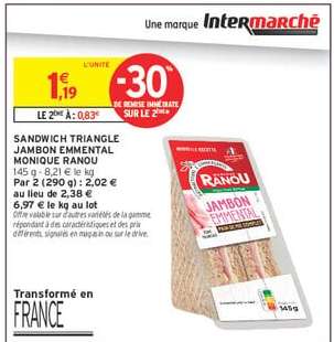 SANDWICH TRIANGLE JAMBON EMMENTAL MONIQUE RANOU
