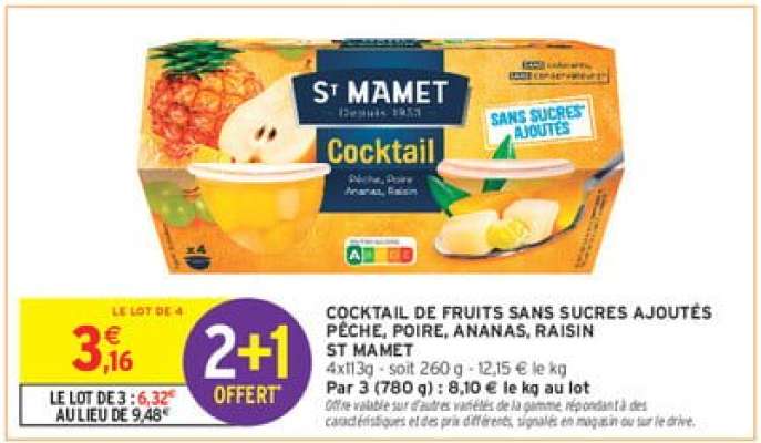 Cocktail de fruits sans sucres ajoutés