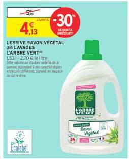 LESSIVE SAVON VÉGÉTAL 34 LAVAGES L'ARBRE VERT