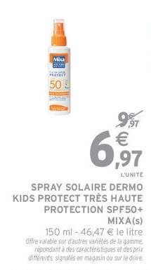 SPRAY SOLAIRE DERMO KIDS PROTECT TRÈS HAUTE PROTECTION SPF50+ MIXA(s)