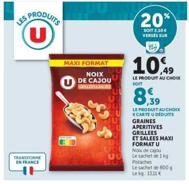 NOIX DE CAJOU GRILLÉES & SALÉES MAXI FORMAT U