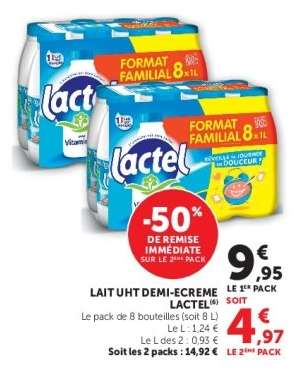 Lait UHT Demi-Écrémé Lactel
