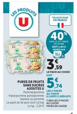 PUREE DE FRUITS SANS SUCRES AJOUTÉS U