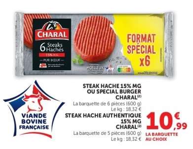 STEAK HACHÉ 15% MG OU SPÉCIAL BURGER CHARAL