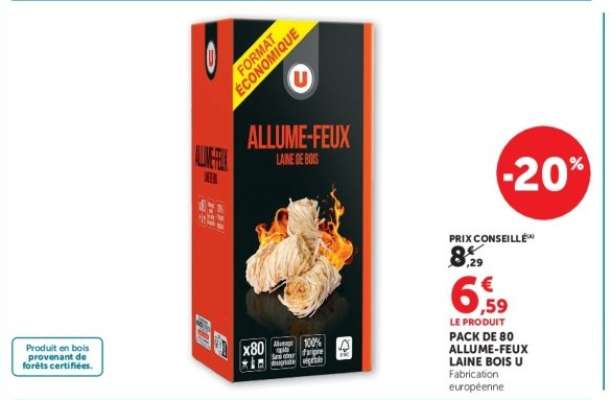 PACK DE 80 ALLUME-FEUX LAINE BOIS U