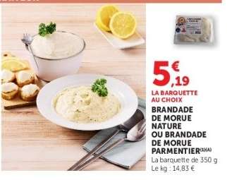 BRANDADE DE MORUE NATURE OU BRANDADE DE MORUE PARMENTIER