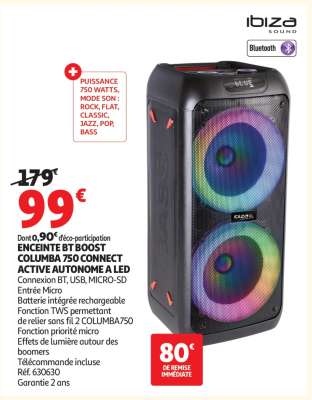 ENCEINTE BT BOOST COLUMBA 750 CONNECT ACTIVE AUTONOME A LED