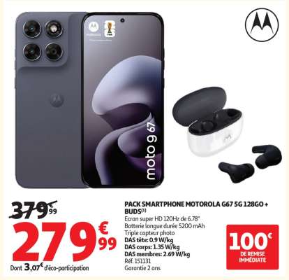 PACK SMARTPHONE MOTOROLA G67 5G 128GO + BUDS