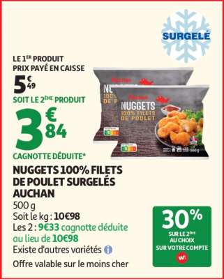 NUGGETS 100% FILETS DE POULET SURGELÉS AUCHAN