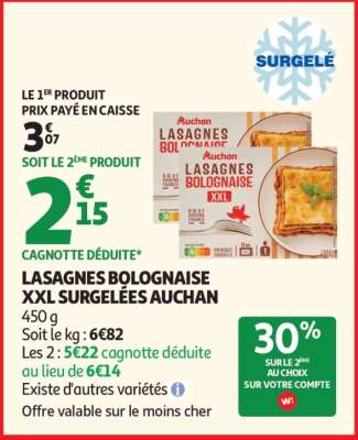 LASAGNES BOLOGNAISE XXL SURGELÉES AUCHAN