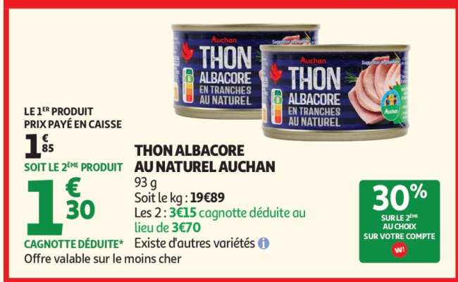 THON ALBACORE AU NATUREL AUCHAN