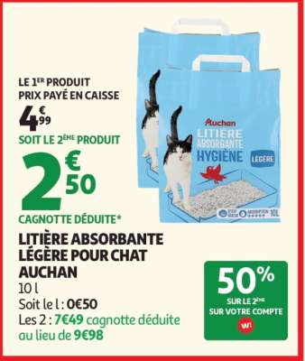 LITIÈRE ABSORBANTE LÉGÈRE POUR CHAT AUCHAN