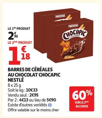 BARRES DE CÉRÉALES AU CHOCOLAT CHOCAPIC NESTLÉ