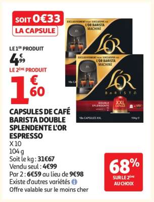 CAPSULES DE CAFÉ BARISTA DOUBLE SPLENDENTE L'OR ESPRESSO