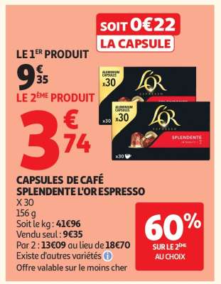 CAPSULES DE CAFÉ SPLENDENTE L'OR ESPRESSO