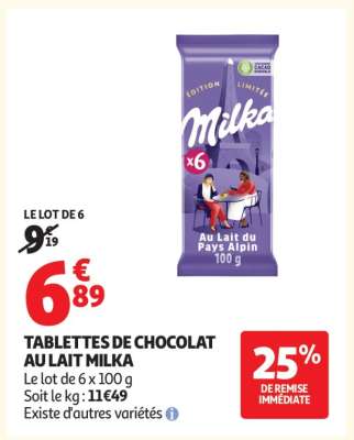 Tablettes De Chocolat Au Lait Milka