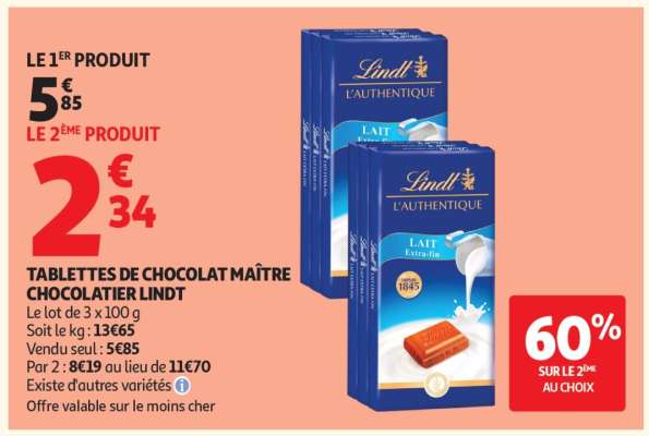 TABLETTES DE CHOCOLAT MAÎTRE CHOCOLATIER LINDT