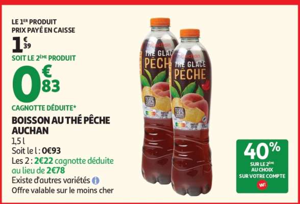 BOISSON AU THÉ PÊCHE AUCHAN