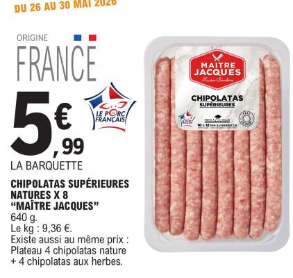 Chipolatas Supérieures Natures x 8 "Maître Jacques"