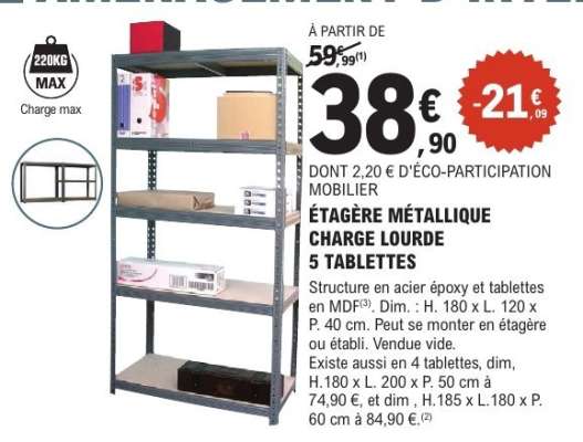 ÉTAGÈRE MÉTALLIQUE CHARGE LOURDE 5 TABLETTES