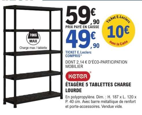 ÉTAGÈRE 5 TABLETTES CHARGE LOURDE