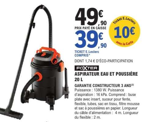 FOXTER ASPIRATEUR EAU ET POUSSIÈRE 20 L