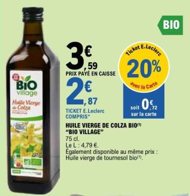 HUILE VIERGE DE COLZA BIO "BIO VILLAGE"