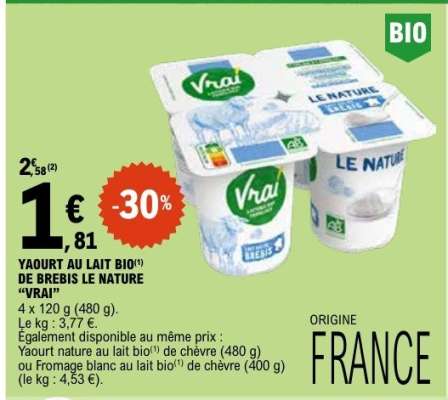 Yaourt au lait bio de brebis Le Nature "Vrai"
