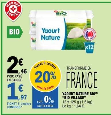 YAOURT NATURE BIO 'BIO VILLAGE'