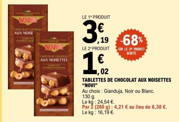 TABLETTES DE CHOCOLAT AUX NOISETTES “NOVI”