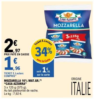 MOZZARELLA 16% MAT.GR. "CASA AZZURRA"