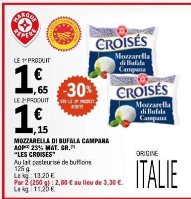MOZZARELLA DI BUFALA CAMPANA AOP 23% MAT. GR. 'LES CROISÉS'