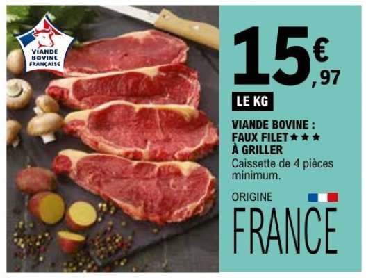 Viande bovine : faux-filet*** à griller