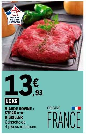 Viande bovine : steak** à griller