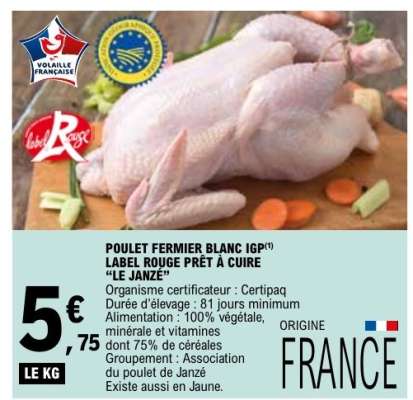POULET FERMIER BLANC IGP LABEL ROUGE PRÊT À CUIRE “LE JANZÉ”