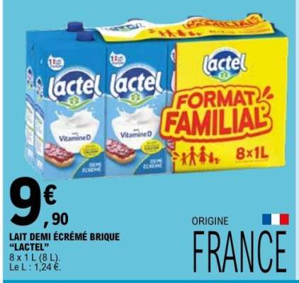 LAIT DEMI ÉCRÉMÉ BRIQUE "LACTEL"