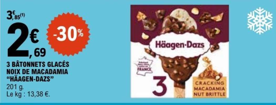 3 BÂTONNETS GLACÉS NOIX DE MACADAMIA “HÄAGEN-DAZS”
