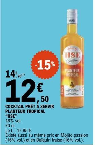 COCKTAIL PRÊT À SERVIR PLANTEUR TROPICAL “HSE”