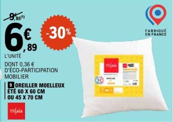 OREILLER MOELLEUX ÉTÉ 60 X 60 CM OU 45 X 70 CM