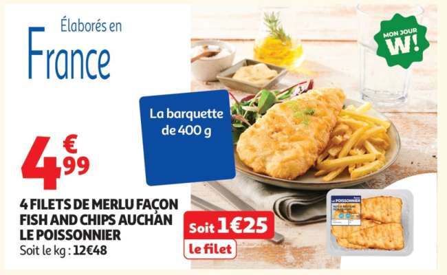 4 FILETS DE MERLU FAÇON FISH AND CHIPS AUCHAN LE POISSONNIER