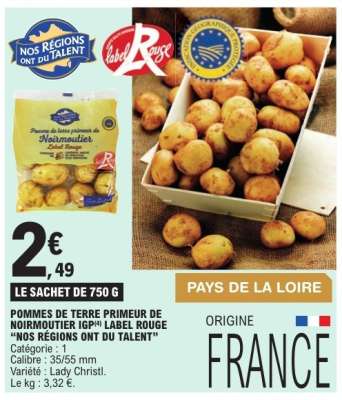 POMMES DE TERRE PRIMEUR DE NOIRMOUTIER IGP LABEL ROUGE
