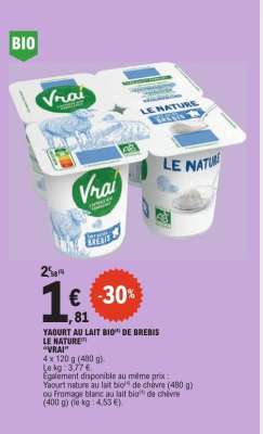 Yaourt au lait bio de brebis Le Nature "Vrai"