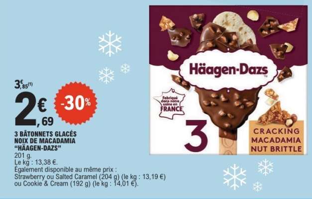 3 BÂTONNETS GLACÉS NOIX DE MACADAMIA “HÄAGEN-DAZS”