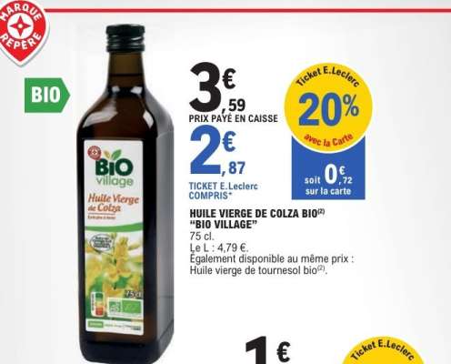 HUILE VIERGE DE COLZA BIO "BIO VILLAGE"