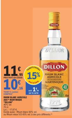 RHUM BLANC AGRICOLE AOC MARTINIQUE “DILLON”
