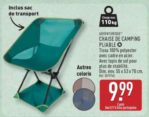 ADVENTURIDGE® CHAISE DE CAMPING PLIABLE