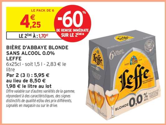BIÈRE D'ABBAYE BLONDE SANS ALCOOL 0.0% LEFFE