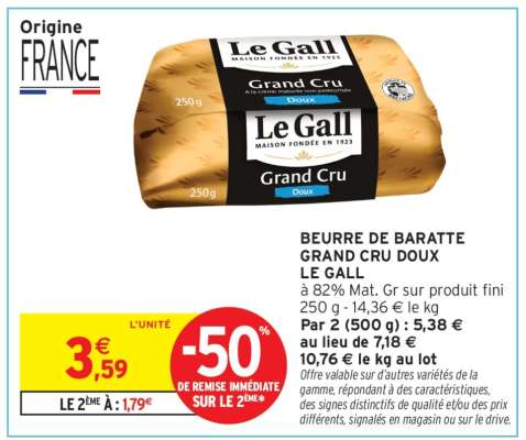 BEURRE DE BARATTE GRAND CRU DOUX LE GALL
