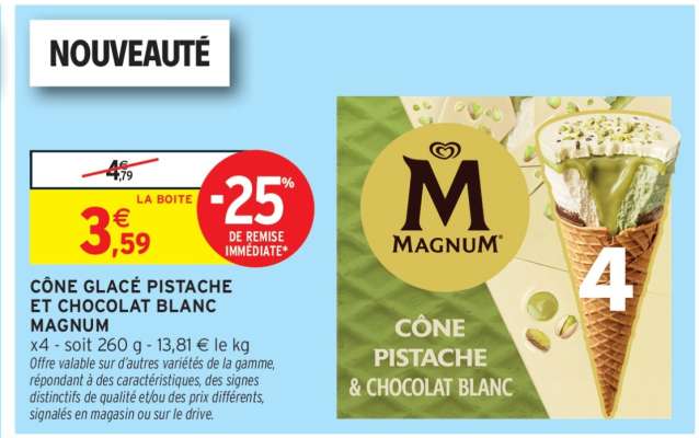 CÔNE GLACÉ PISTACHE ET CHOCOLAT BLANC MAGNUM